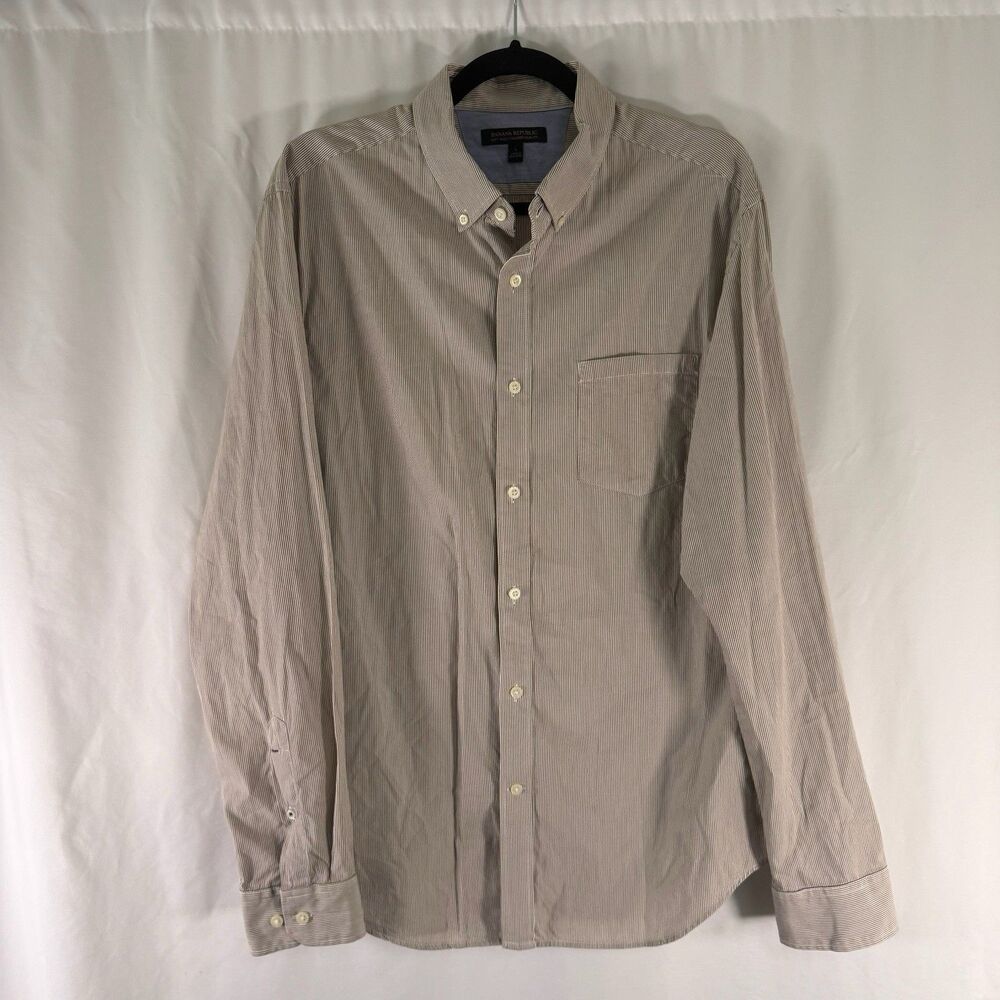 Banana Republic Soft Wash Tailored Slim Fit Shirt Men's Large White Grey Striped